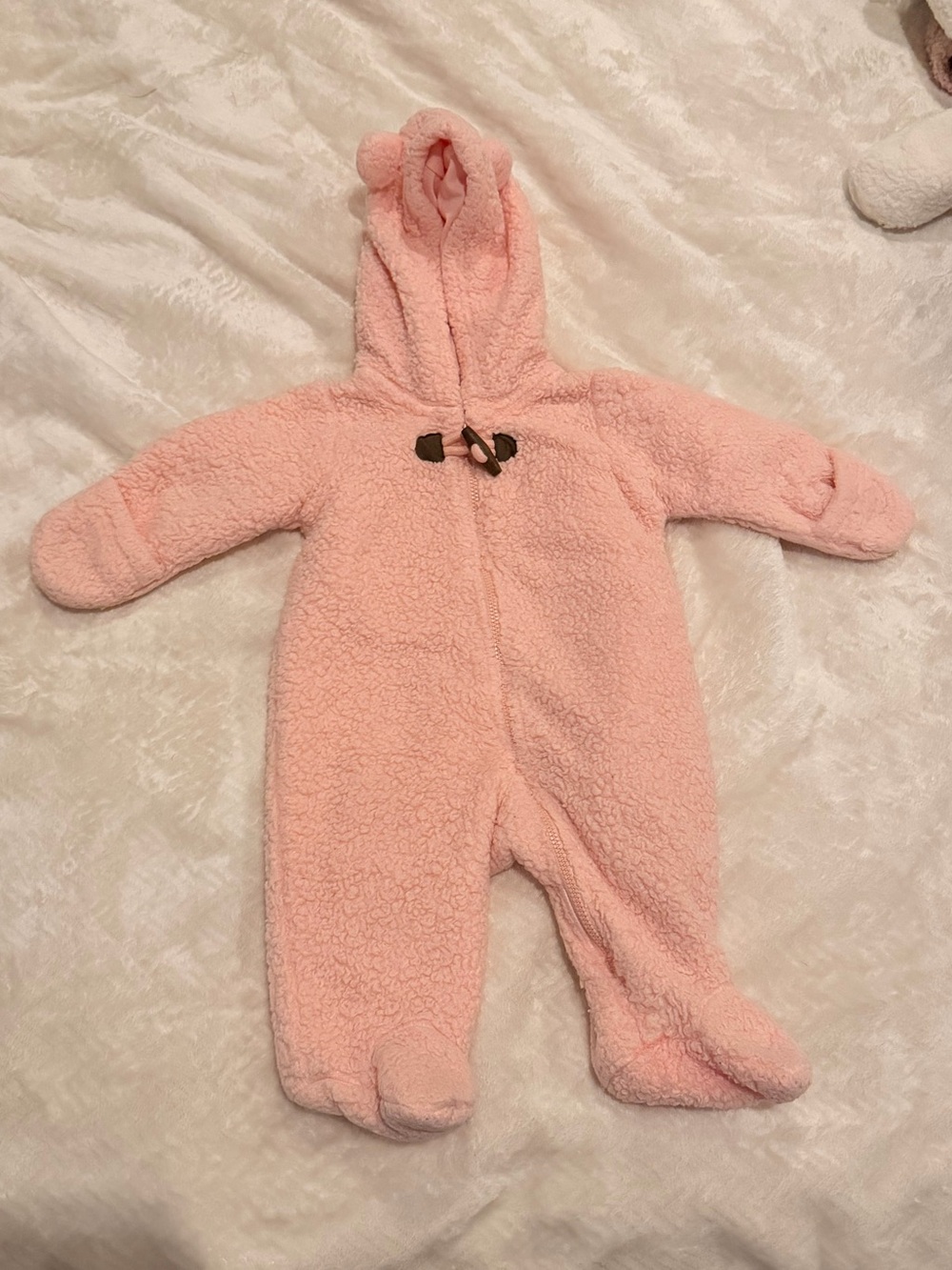 Carter's Plush Hooded Pink Footed One-Piece